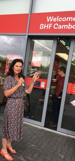 Councillor Bridget Smith opening the British Heart Foundation in Cambourne