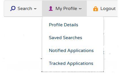 Screenshot of the My Profile drop down menu